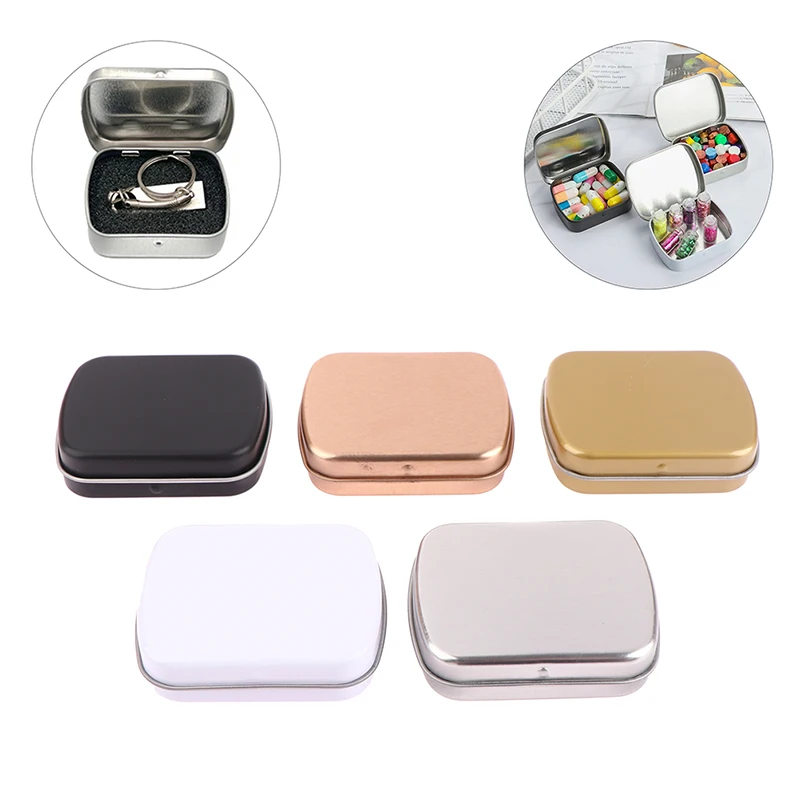 Mini Tin Box Metal Hinged Empty Tins With Lid Portable Rectangular Small Storage Container Candy Pill Cases For Home Organizer