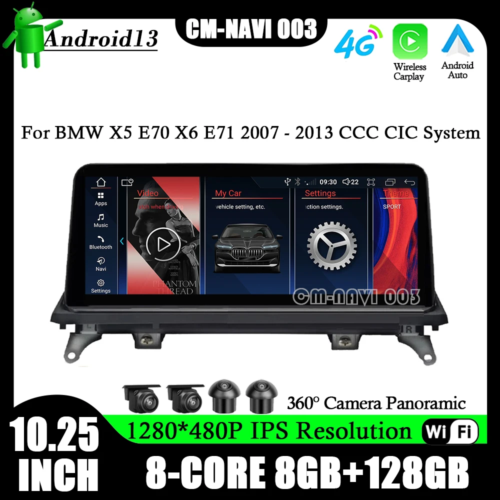 

Автомобильная интеллектуальная система Android 13 для BMW X5 E70 X6 E71 2007 - 2013 CCC CIC 10,25 "Беспроводная Carplay Android автонавигация GPS