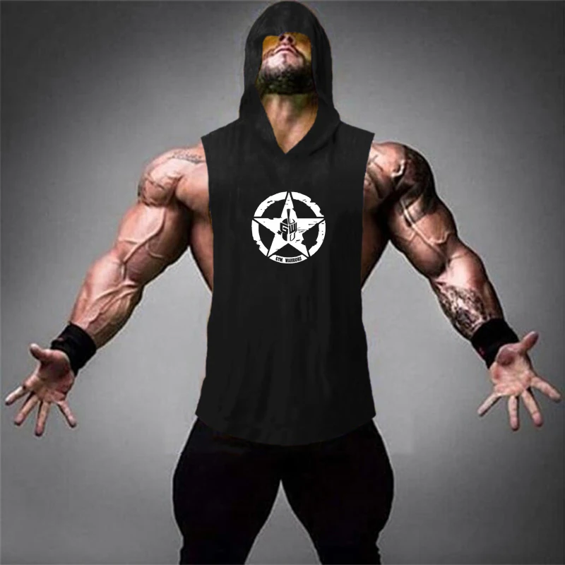 

New Mens Hooded Tank Top Brand Gyms Casual Clothing Bodybuilding Fashion Sleeveless Vest Fitness Workout Sportswear Singlets
