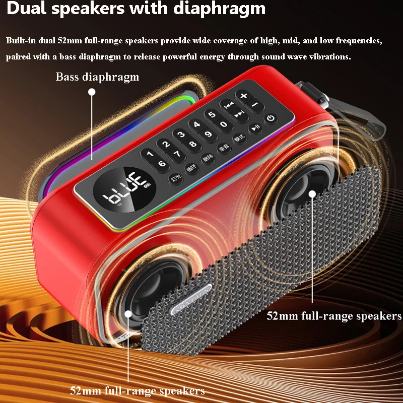 Portable Outdoor Bluetooth Speaker Handsfee Call Dual Speaker Subwoofer Soundbar HD Recorder LED Display Support FM TF USB AUX