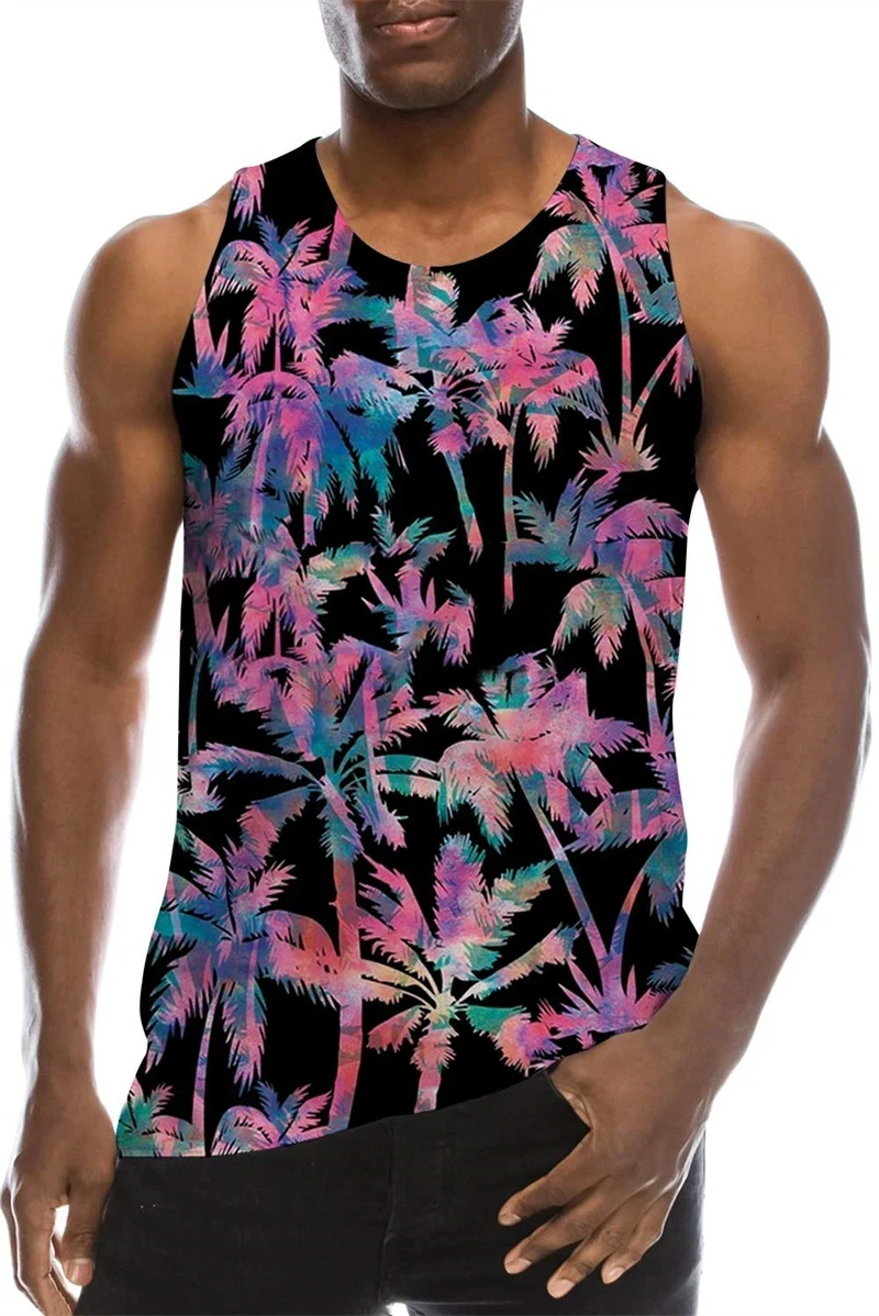 3D Print Palm Tree Graphic Tank Top For Men Clothing 2024 New Fashion Sleeveless Beach Tops Homme Hawaii Vacation Tee Shirt Male
