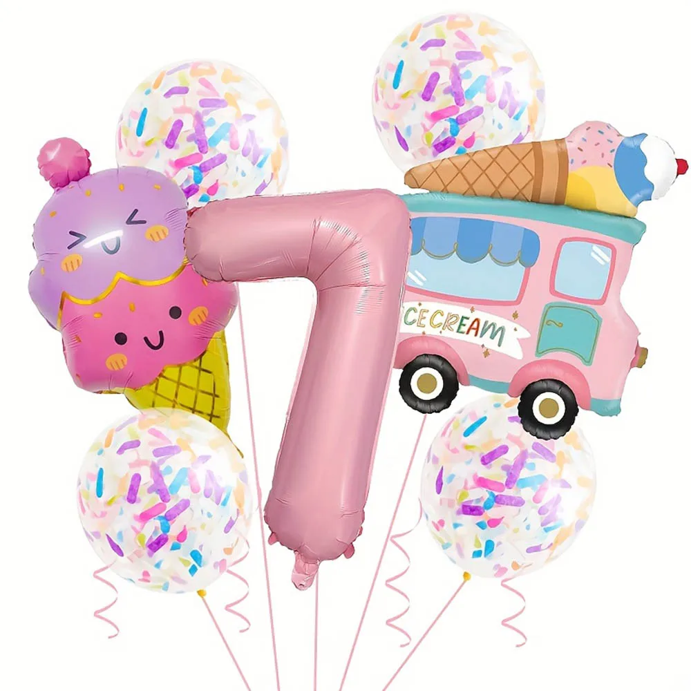 Eiscreme Donuts Rosa Eiscreme Auto-Themen-Geburtstagsballon Rosa digitale Folienballons Geburtstagsparty-Zubehör Dekoration Geschenke – Detail 7