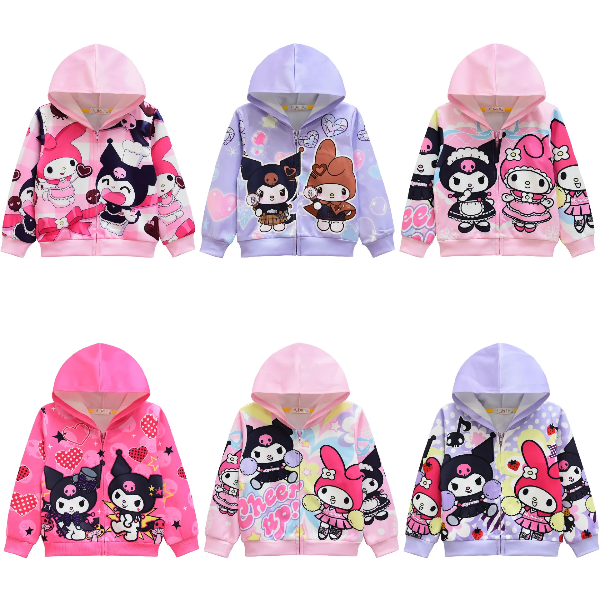 

New Kawaii Cartoon Children's Clothing Sanrio Kuromi Kuromi Medium and Large Children's Zipper Hooded Coat Jacket Sweatshirt