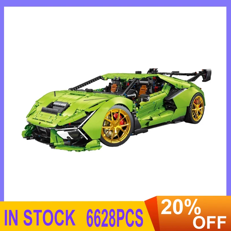 New 6628pcs Lambo T5046 1:6 MOC RC Sports Car Building Blocks Bricks Model Assembling Children's Toys Holiday Gift Set