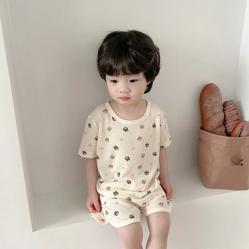 Summer Boys Girls Pajamas New Ice Silk Thin Section Printing Home Wear Baby Split Short-sleeved Pants Air Conditioning Clothing