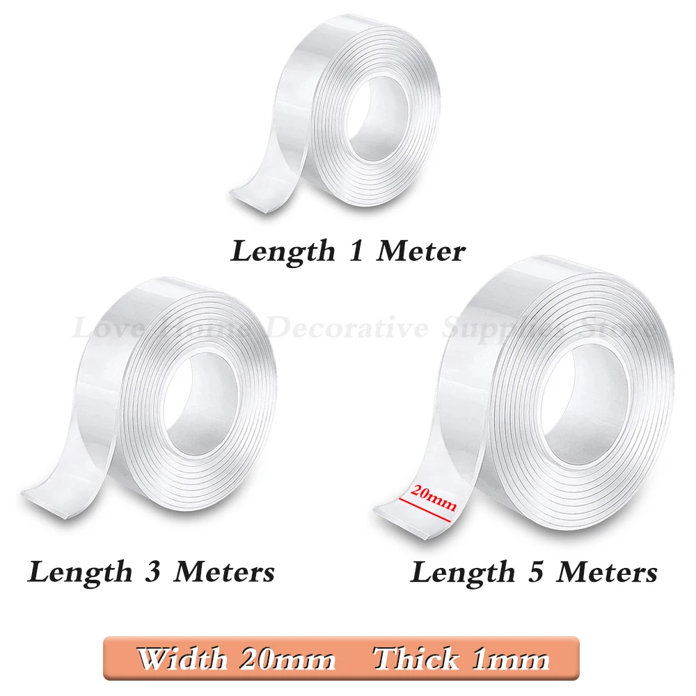 Multi-Width Transparent Waterproof Reusable Nano Tape - Strong Adhesive for Home and Auto Applications