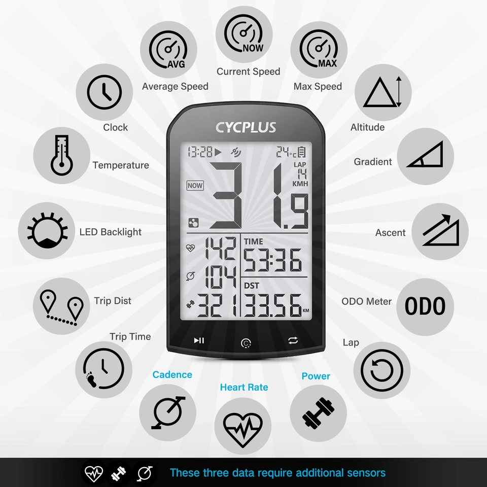 CYCPLUS Fietscomputer, draadloze GPS fietscomputer, waterdichte IPX6 CYCPLUS Fietscomputer, draadloze GPS fietscomputer, waterdichte IPX6