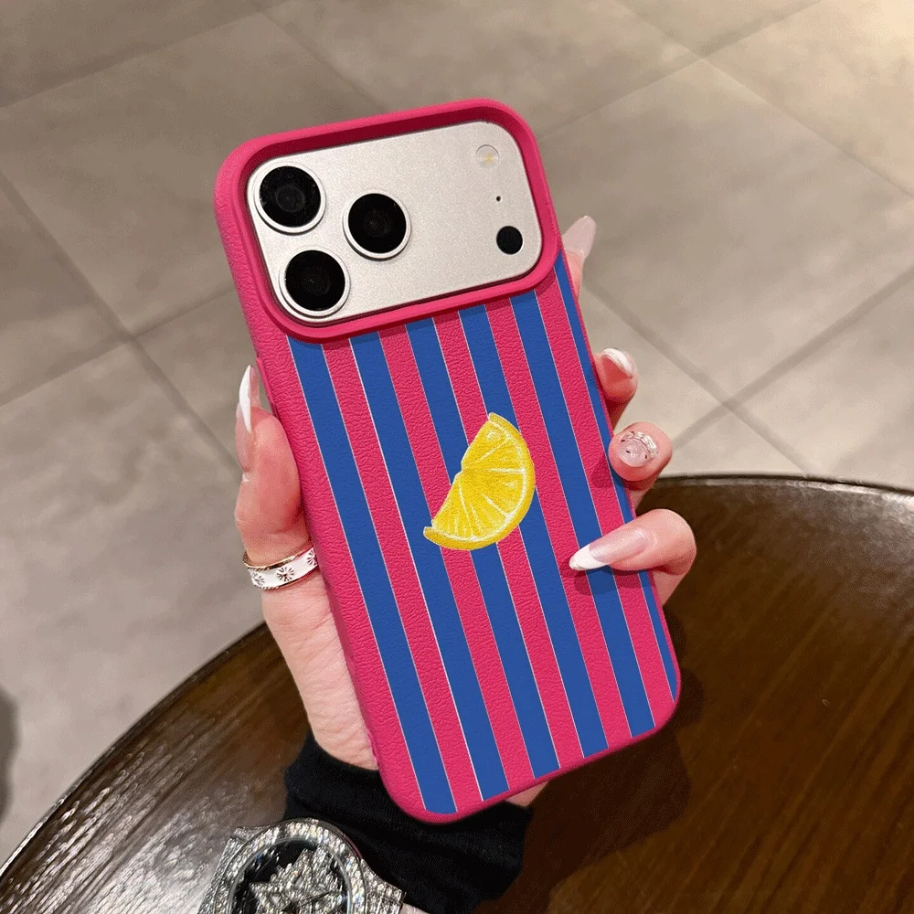 Blue Vertical Stripes Lemon Silicone Matte Phone Case