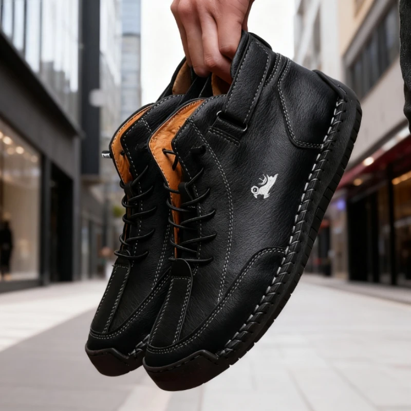 Handcrafted Leather Men's Boots – Comfortable Soft Walking Loafers for Spring & Autumn