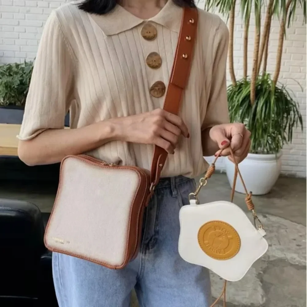 Fun Toast Design Crossbody Bag Pu Leather Fashion Women Purses and Handbags Girl's Shoulder Bag Female Clutch Bag 2024 New