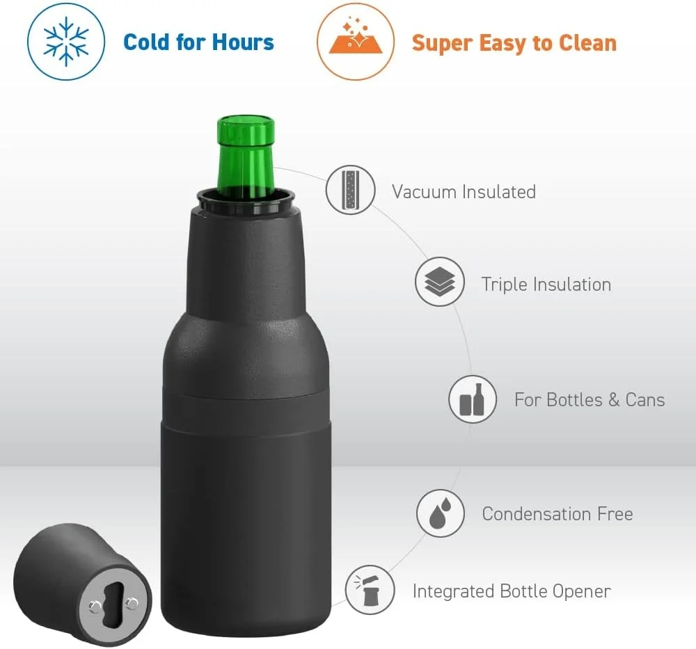 Beer Can Holder 3 in 1 Can Cooler Bar Stainless Steel Beer Drink Bottle Holder with Can Opener Double Wall Vacuum Insulated for Beer Cola