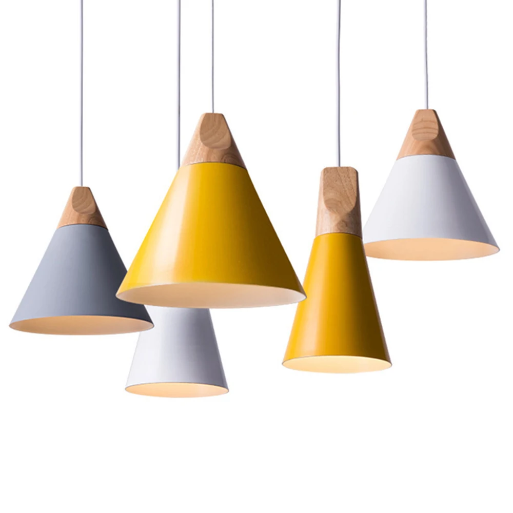 

Solid Wood Ceiling Hanging Lamp, Nordic Pendant Light, Modern Metal Lighting Lampshade, Kitchen Island, Dining Room, Coffee Bar