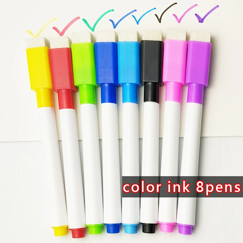Whiteboard Pens Dry White Board Marker Built In Eraser 8 Pcs/lot Marker Pens Student Children Drawing