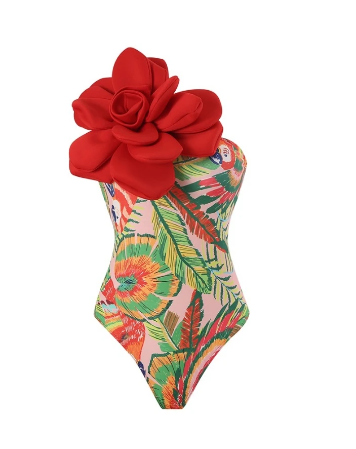 Summer Sexy Set Women 2 Pieces Fashion Floral Detail One Piece Swimsuit with Cover Up Tropical Print Chiffon Casual Women Outfit
