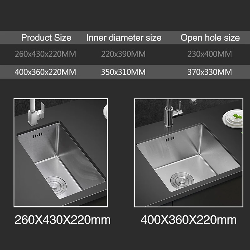 304 Stainless Steel 3mm Thickness Mini Manual Sink Set Single Bar Counter Balcony Kitchen Small Sink