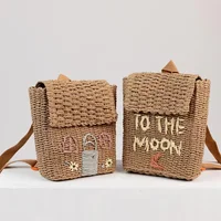 Cute House Shape Straw Backpacks for Little Girls Funny Handmade Woven Back Pack Lovely Summer Beach Bag for Children 2023 Bags 2
