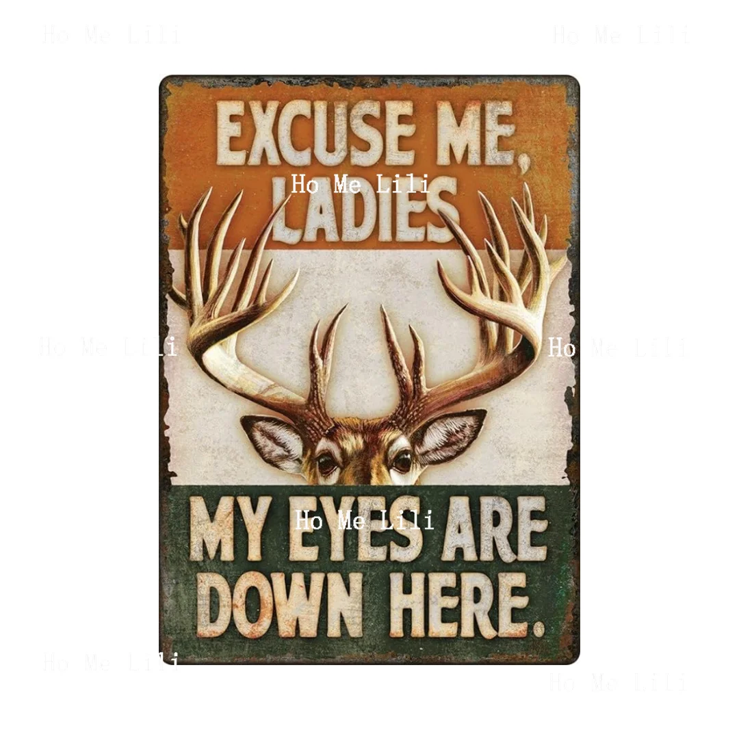 Hunter Buck Deer Antlers Rack Umoric Metal Sign Indoor Outdoor Decorare