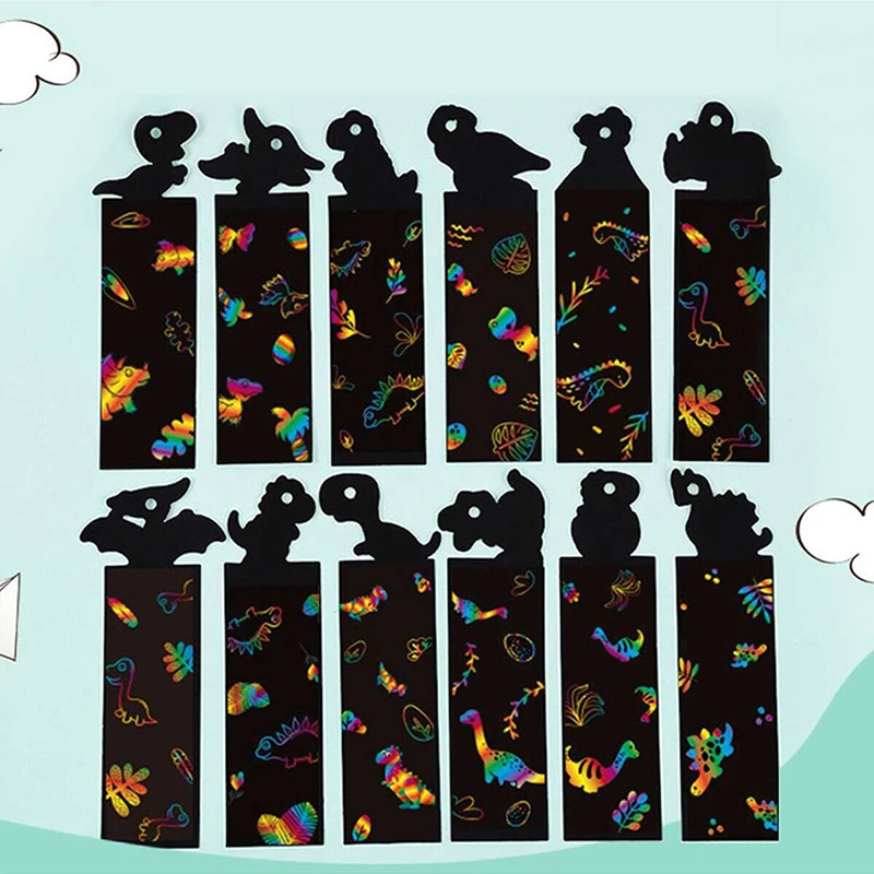 12PCS Bookmark Scratch Paper DIY Children Painting Toys Puzzle Early Education Toys Kids Birthday Gift Scratch Painting TMZ 3