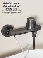 Bathtub Gray Waterfall Bathtub Faucet With Hand Shower Brass Chrome Wall Mounted Bathroom Shower Mixer Tap Shower system Set 1