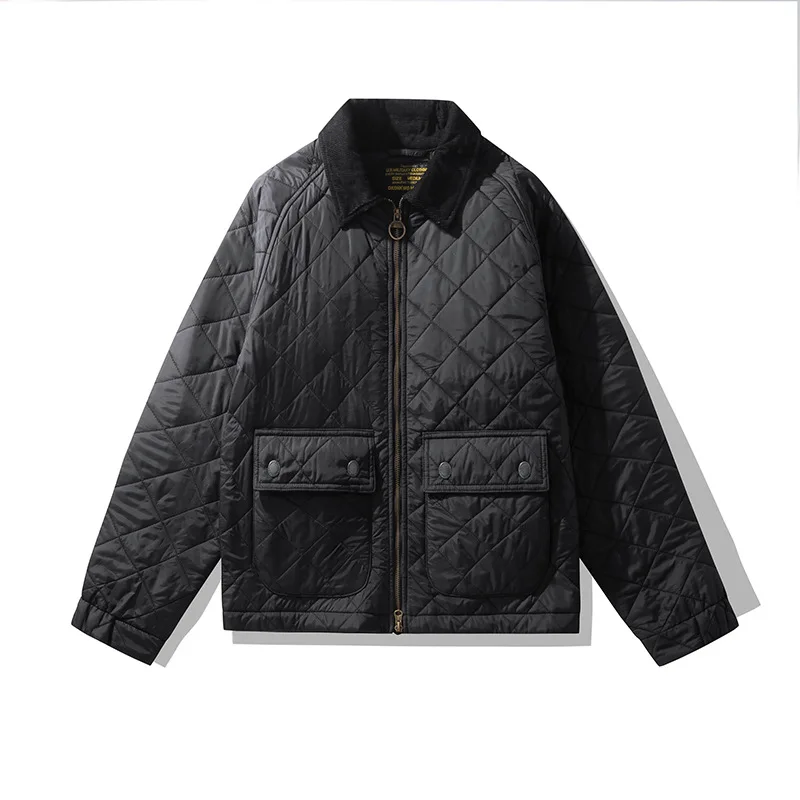 OKONKWO quilted jacket men's retro solid color corduroy lapel coat thick windproof warm workwear jacket autumn and winter 4