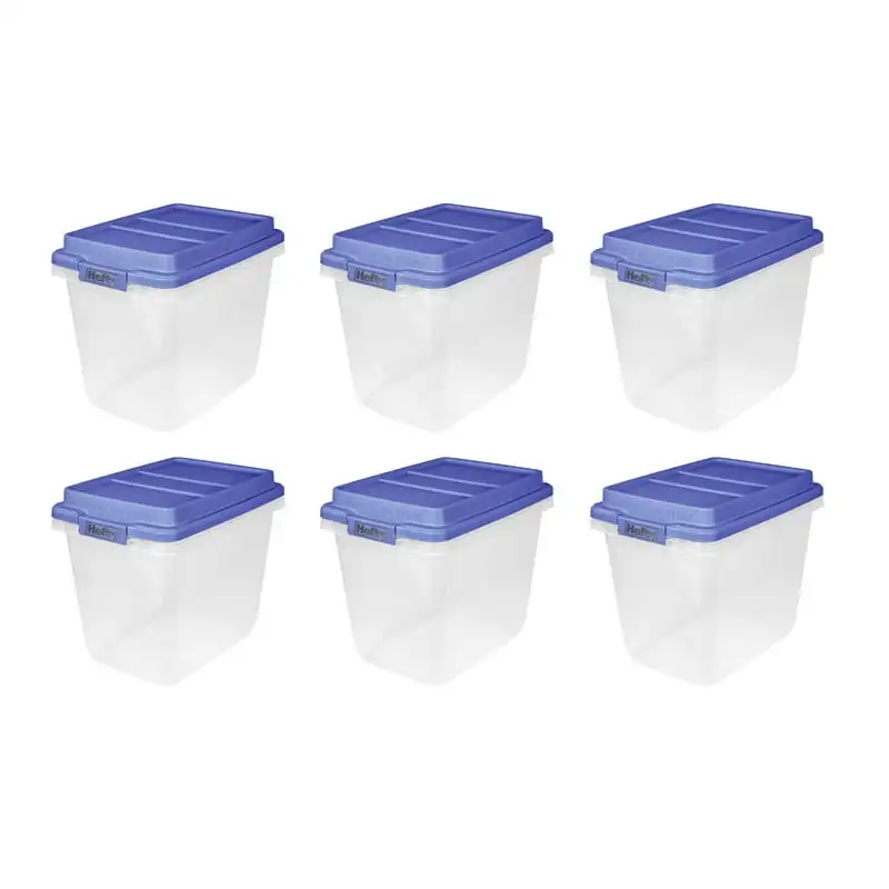 

32 Qt. Clear Plastic Storage Bin with Blue HI-Rise Lid, 6 Pack