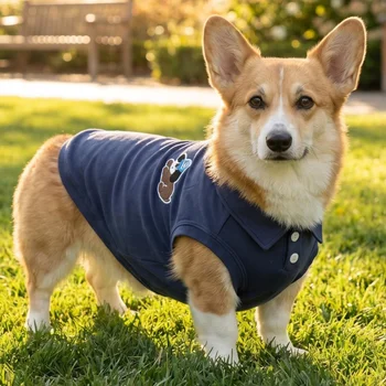 Polo ricamata alla moda per cani, traspirante, senza maniche, abbigliamento per animali domestici di piccola taglia, per passeggiate all'aperto.