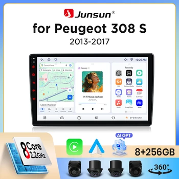 Radio de coche Junsun con CarPlay inalámbrico y Android Auto para Peugeot 308 / 308 SW Mk2 (T9) / 408 2013-2017, con ventilador de refrigeración integrado, GPS Android, reproductor multimedia, WiFi, DSP, RDS, BT, SWC, pantalla táctil IPS, autoradio, reproductor de video, unidad principal estéreo. 1