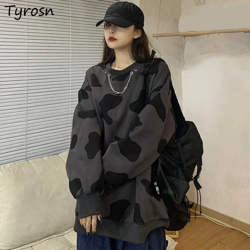

Sweatshirt Women L-4XL Loose Retro Streetwear Design Ins Spring Simple Leisure Cozy Korean Style Hipster Daily Stylish All-match