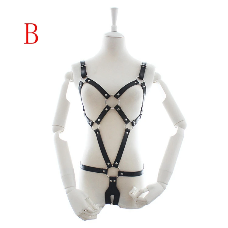 Arnés corporal de cuero PU para juegos de adultos para mujeres, fetiche, esclavitud, ataduras, cinturón de castidad con pechos expuestos_voghion.com