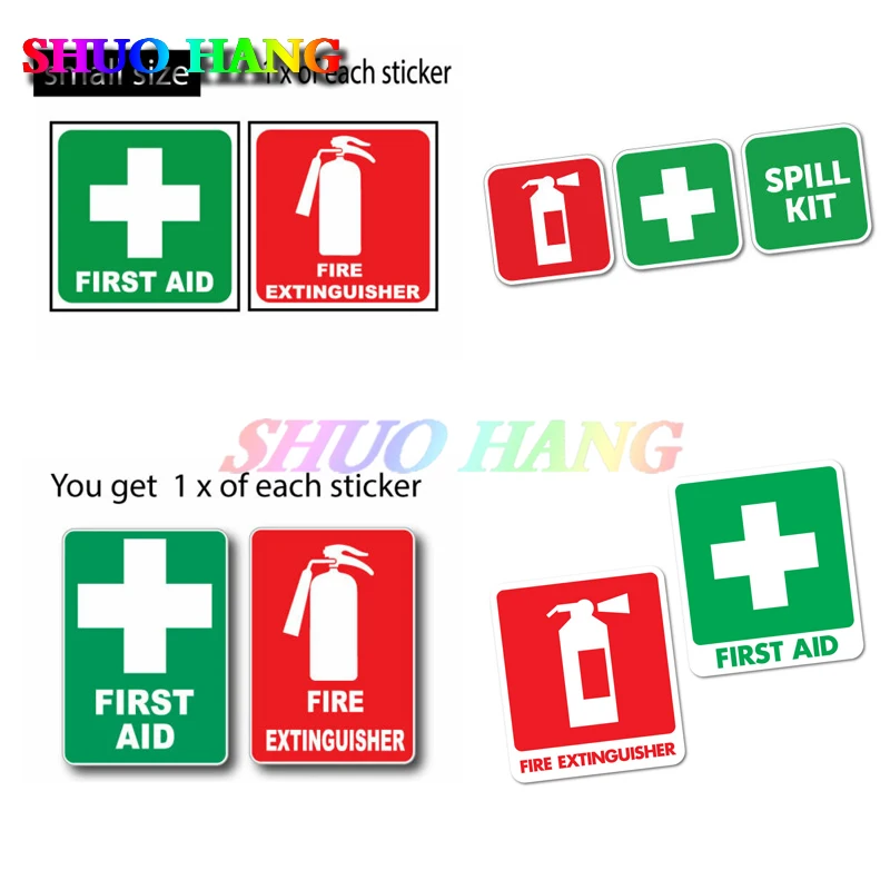 

First Aid Fire Extinguisher and Leak Kit Car Decals Vinyl Auto Parts Window Trunk Truck Motorcycle Decorative Decals PVC
