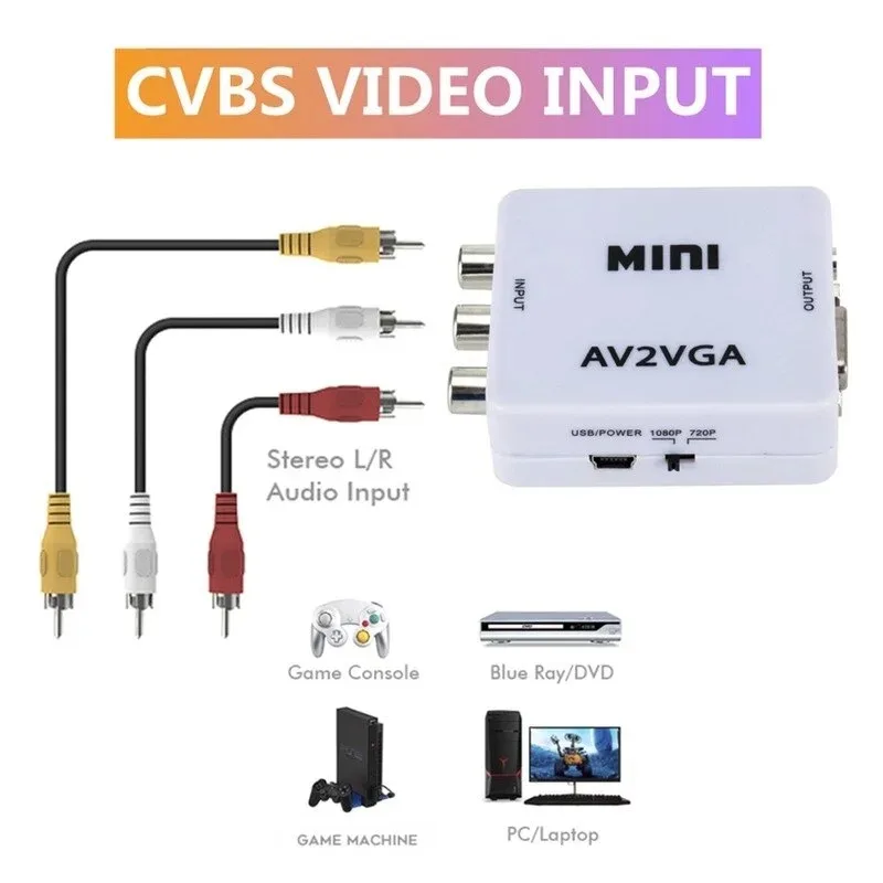 VGA TO AV Video Converter AV TO VGA Convertor 3.5mm Audio RCA To Video Converter For PC TV HD Computer TV VGA2AV