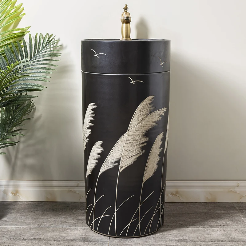 

Floor-to-ceiling integrated column basin ceramic home toilet
