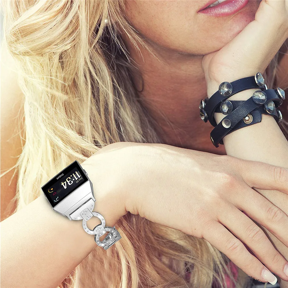 Fashion Stainless Steel with luxury rhinestone Bracelet For Fitbit Ionic Smart watch Metal Replacement Bracelet correa