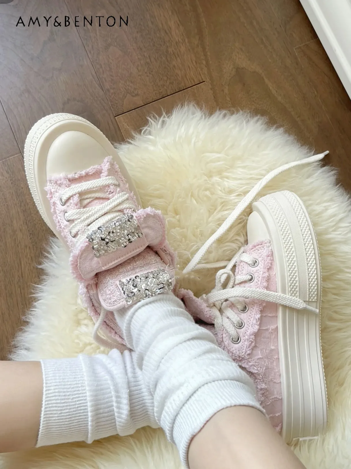 

Sweet Cute Lolita Girl Pink Platform Shoes for Women Student Casual All-Match Lace-up Canvas Shoes Preppy Style Kawaii Shoes