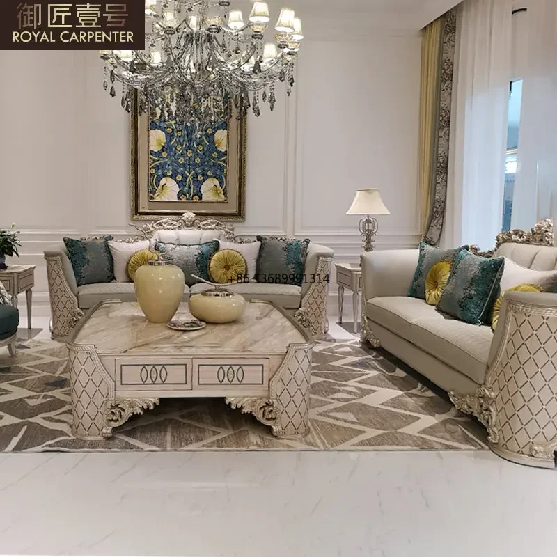 

Роскошный кожаный диван-вилла в европейском стиле роскошная мебель для гостиной 123 комбинация французского дворца