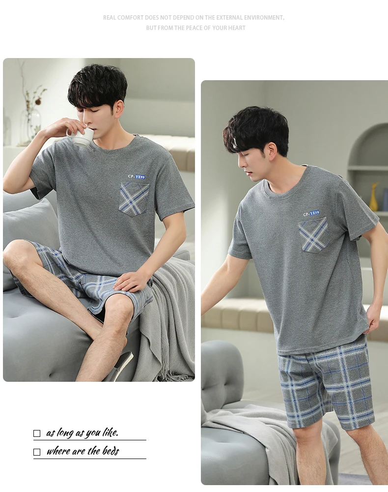 L-5XL Plus Size Summer Cotton Sleepwear for Gentleman Elegant Nightwear Men's Pajamas Trendy Homsuits Leisure Loungewear for Men