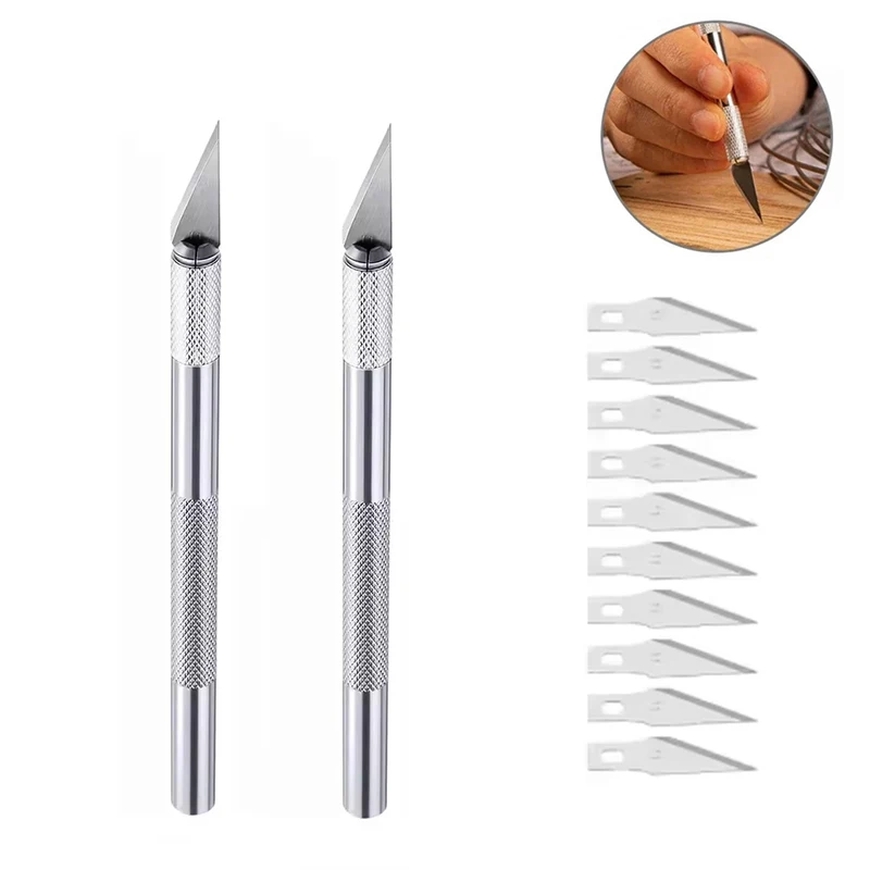 1 Set Blades Metal Craft Carving Knife Anti Slip Metal Handle For Model Making Paper Cutting Precision Cutting Tip School Office 1