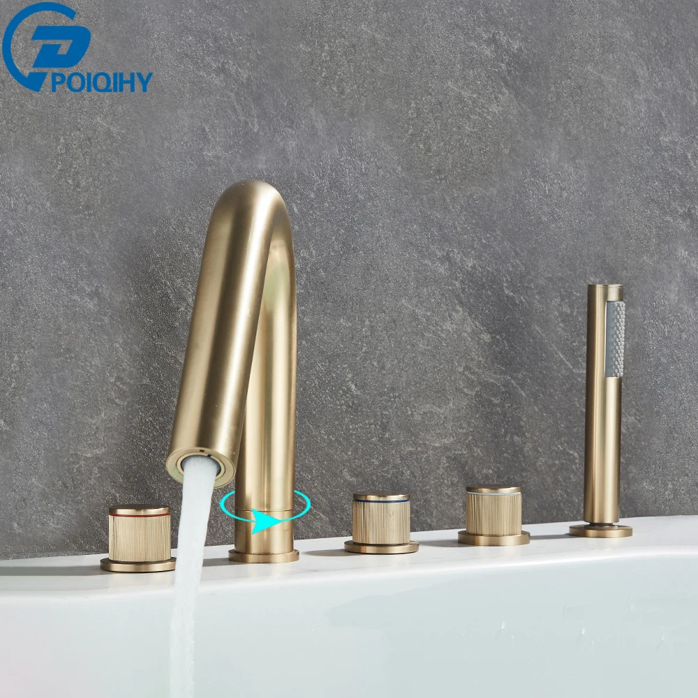 Brushed Golden Bathroom Faucet Black Bathtub Shower Faucet Set Pull Out Shower Sprayer Black Chrome Bath Shower Mixer Tap 2