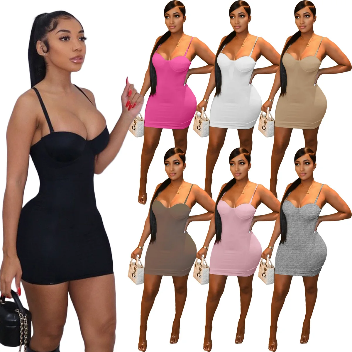 

WEIN Bulk Items Wholesale Lots Clothing Sexy Corset Strap Bodycon Mini Dress Solid Color Elegant Club Night Y2k Vestido