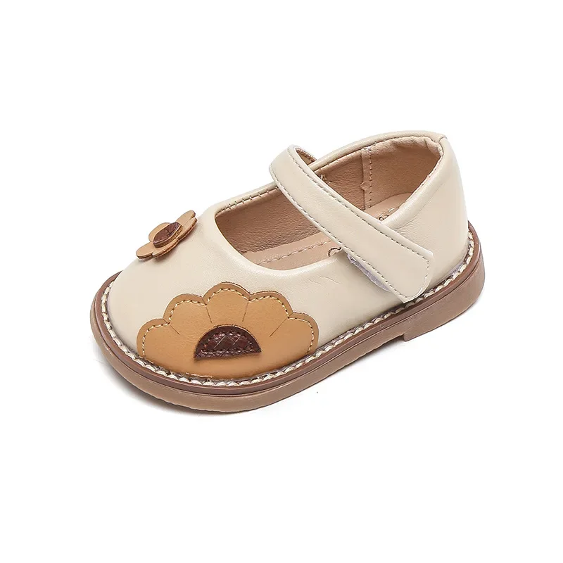Flower Baby Girl Leather Shoes Low Heel Toddler Mary Janes Kindergarten Anti-slippery Infant Shoes for Babies Girls F11244