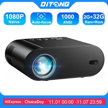 DITONG Projector 4K Android with Dual WiFi 6 and Bluetooth Auto Keystone Auto Focus Home Theatre HD Native 1080P Outdoor Movie