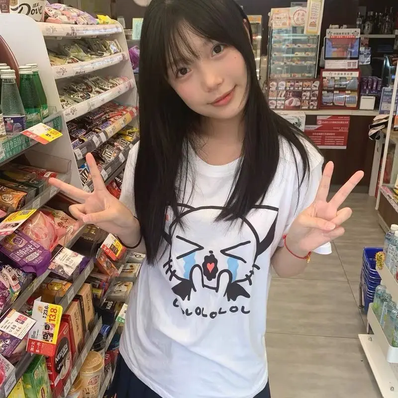 

Summer new cute Japanese pure cotton shoulder short sleeve summer printed casual cute gentle comfortable loose and versatile top