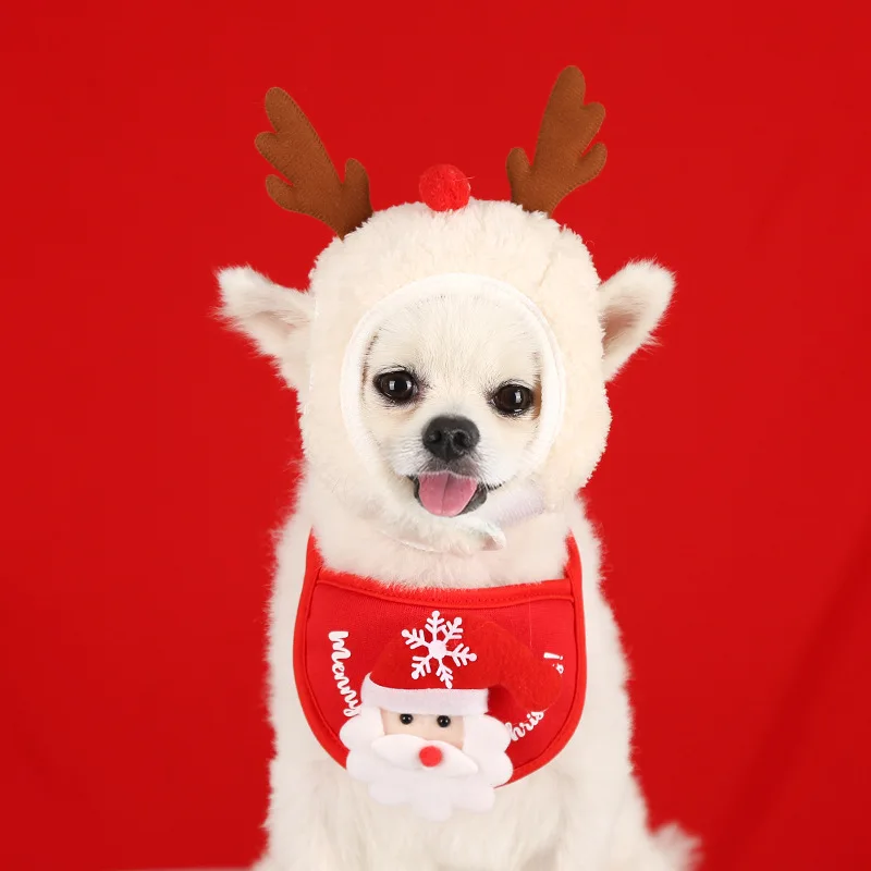 Christmas Dog Hats Puppy Dog Bib Santa Claus Elk Pet Costumes Lovely Autumn and Winter Clothes Cat Hat Big Dog New Year Dress Up