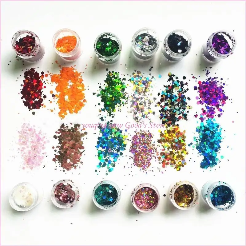 57QA 12 Farben Stern runde Form holografische klobige Glitzer-Laserflocken-Pailletten – Detail 10