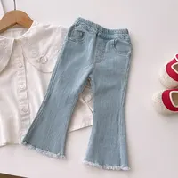 2024 New Girls Jeans Bell-bottoms Kids Pants Solid Color Baby Out Jeans For Children's Clothing Fashion Washing Water 2-8Y 2
