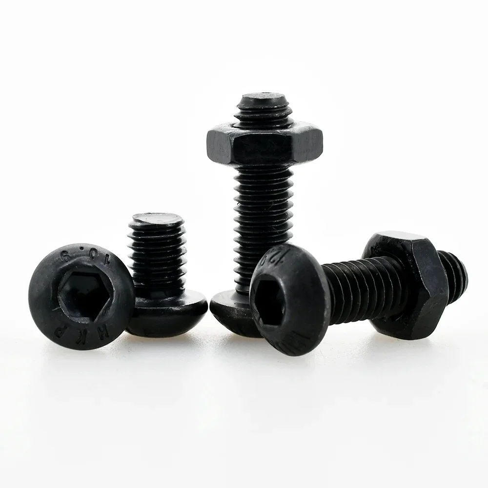 Hex Hexagon Socket Button Head Screw Nut Kit M2 M3 M4 M5 M6 Black Grade 10.9 Allen Round Head Screws Bolt Nut Assortment Set screw bolt nut set hex nuts assortment kit screw washer nut kit hexagon socket head cap screw