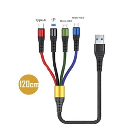 Versatile 4 - in - 1 Multi - Device Charging Cable with USB, Micro USB, IP & Type C Ports (4 in 1 2 V8 120cm)