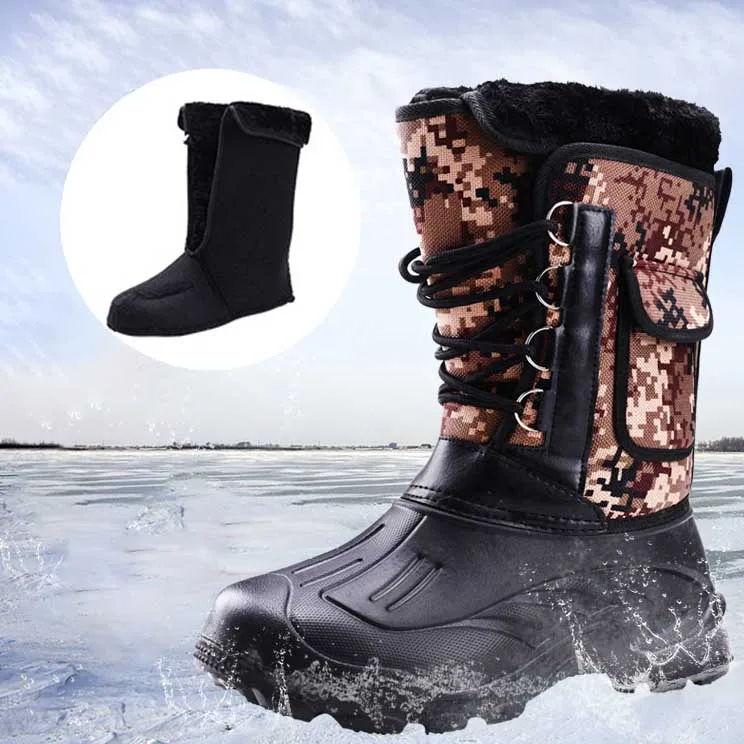 Winter Waterproof Ice Fishing Shoes Snow Boots Anti-skid Rock Fishing Shoes  Outdoor Thickened Plush Hiking Boots - AliExpress