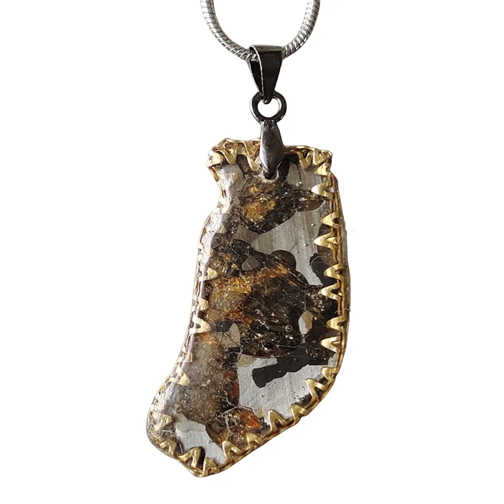 

Brenham Meteorite Pendant Olive Meteorite Necklace Natural meteorite material jewelry for men and women - CB221