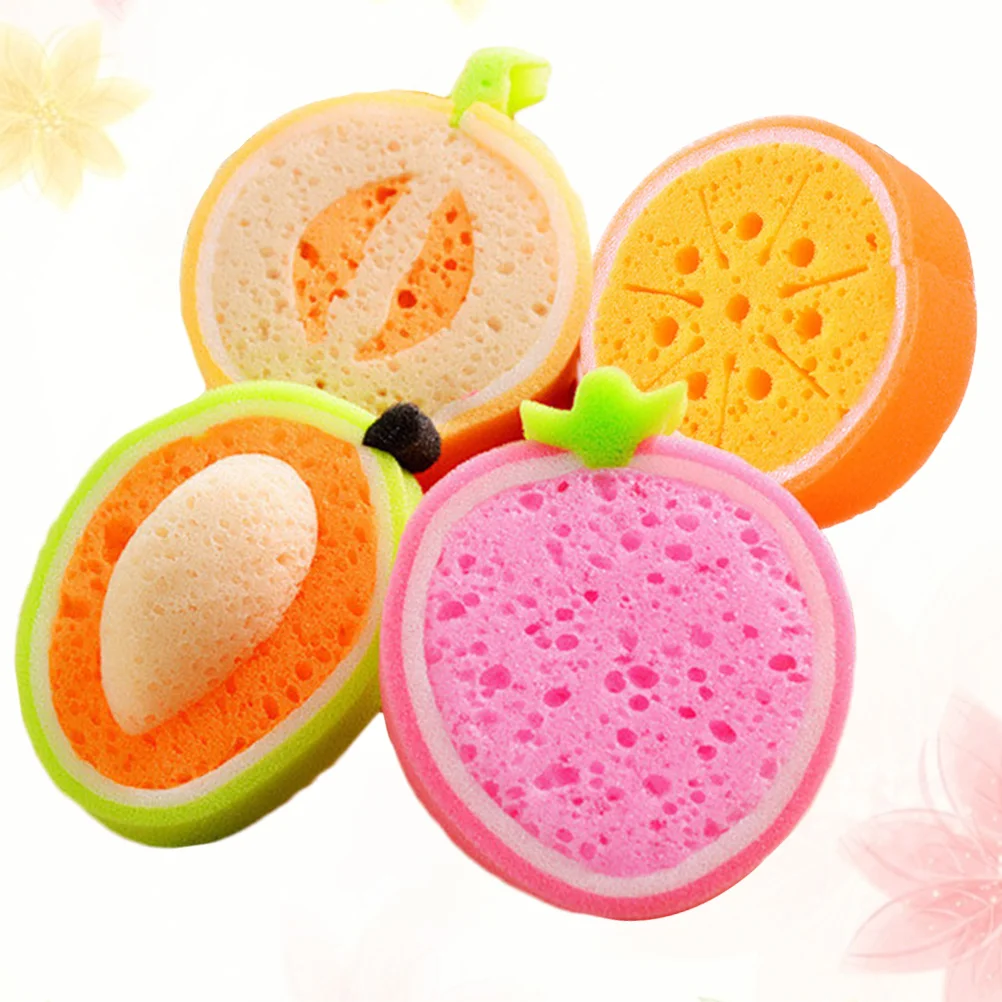4pcs Bath Sponges Fruits Shaped Design Bath Sponges Lovely Kids Bath